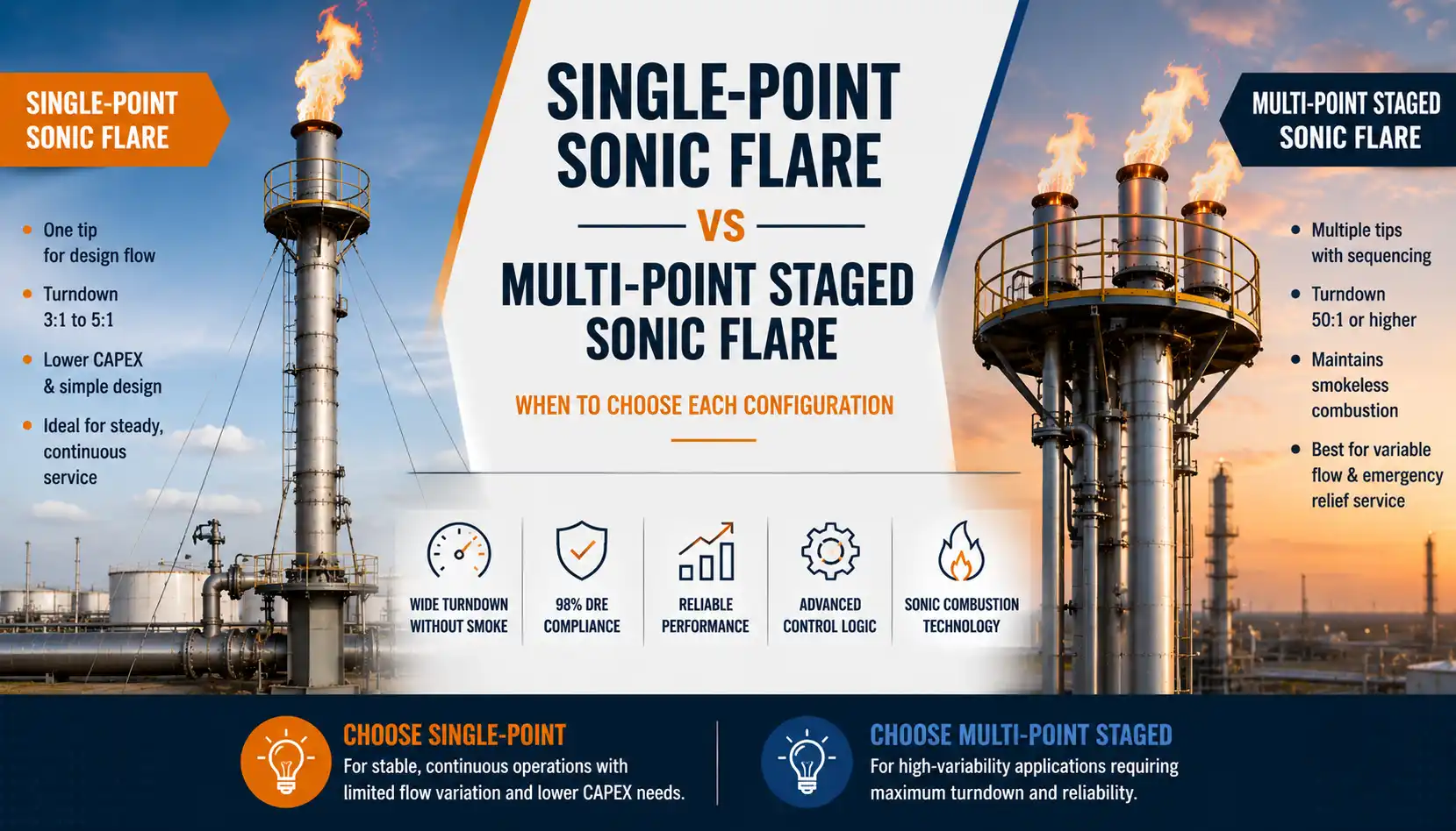 Single-Point Sonic Flare vs Multi-Point Staged Sonic Flare